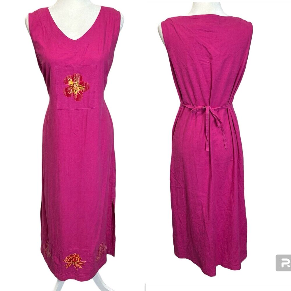 Linen Rayon Y2K Floral Pink Back Tie Maxi Dress Vintage‎ French Laundry Size M